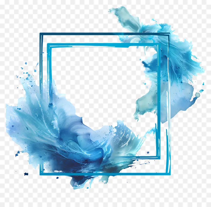 Khung hình vuông màu xanh nghệ thuật màu xanh lam splashing Tranh vẽ trừu tượng - Nước xanh bắn tung tóe trong tác phẩm nghệ thuật khung đen