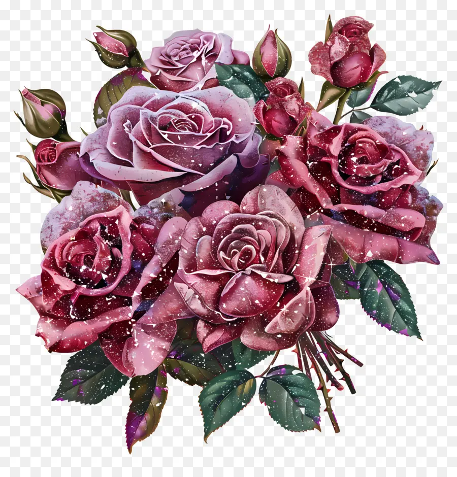 rosa Rosen - Rosa Rosen mit Wassertropfen und Blättern
