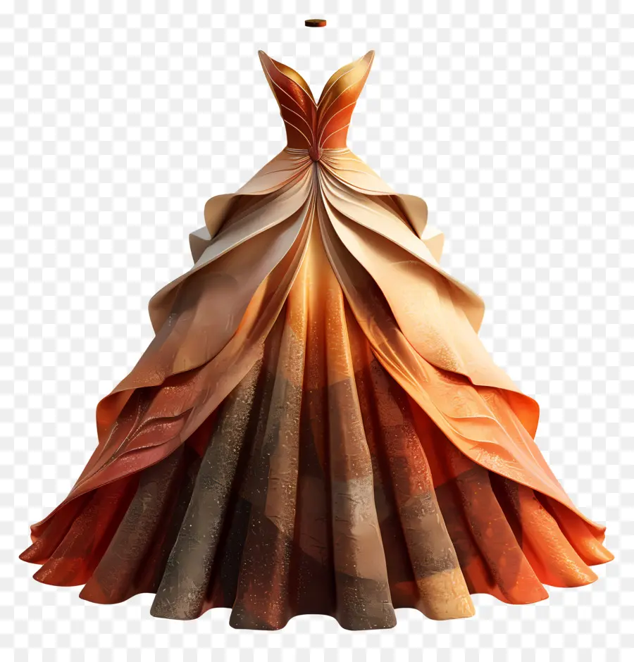 Ballkleid Orange und braunes Kleid langes Zugkleid ausgestattetem Mieder Seidenkleid - Elegantes, fließendes Seidenkleid in orange/braunen Farbtönen