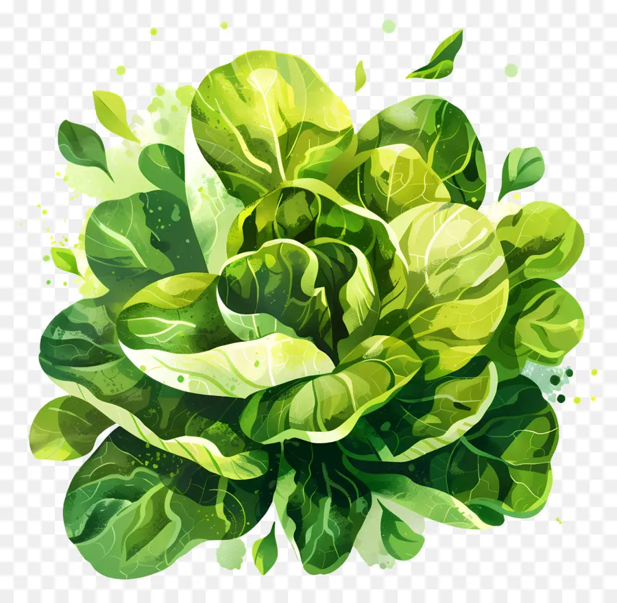 grünes Salatblatt grünes Gemüse frisch lebendige grüne Blätter - Frisches grünes Blattgemüse mit weißen Blumen