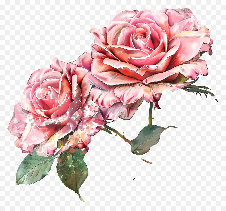 rosa Rosen - Zwei rosa Rosen, eine in Blüte