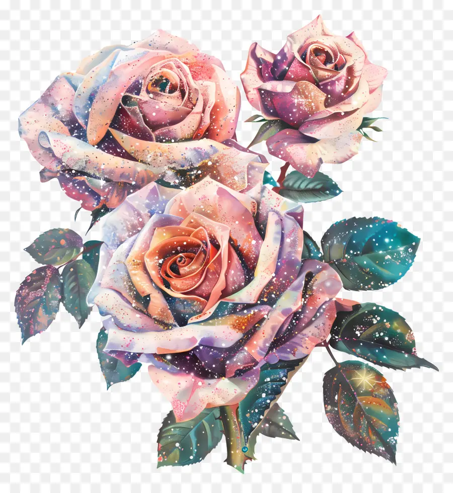 hoa hồng - Hoa hồng hồng với lá màu xanh lá cây trên nền đen