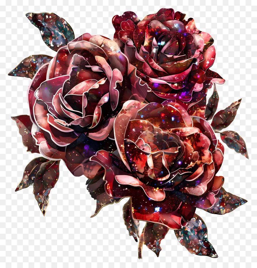 rote rose - Drei metallisch bemalte Rosen in der Kreisbildung
