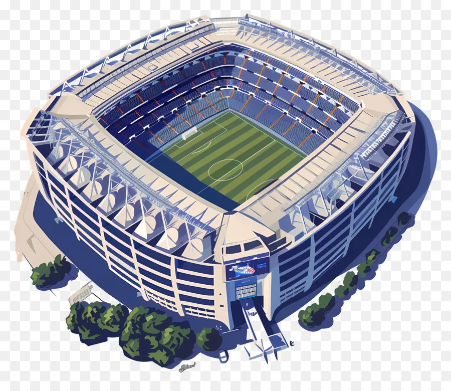 Santiago Bernabeu Stadium Stadium Sportfußballfeld - Großes blau -weißes Stadion mit Tonhöhe