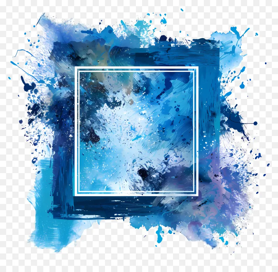 blauer Rahmen - Blauer Aquarellrahmen mit Farbspritzern