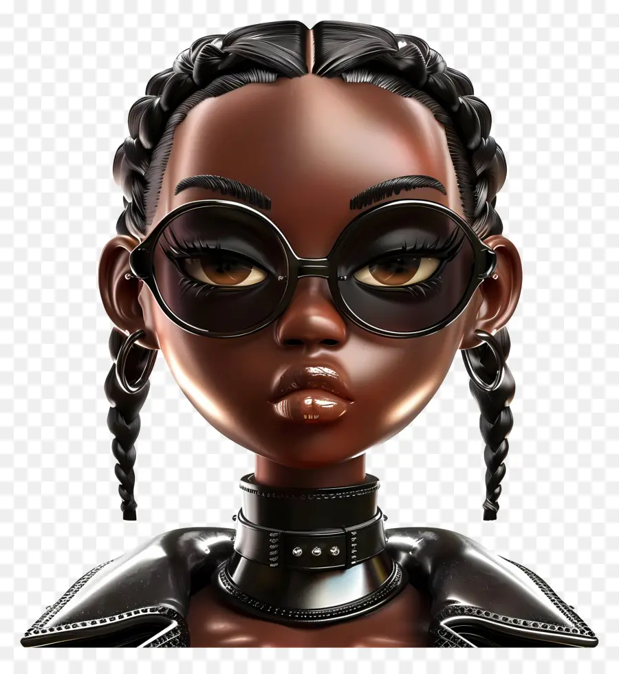 Schwarzes Mode Mädchen Afroamerikaner Frau Dunkle Haut Sonnenbrille Schwarzer Pferdeschwanz - Digitale Illustration der stilvollen Afroamerikanerin