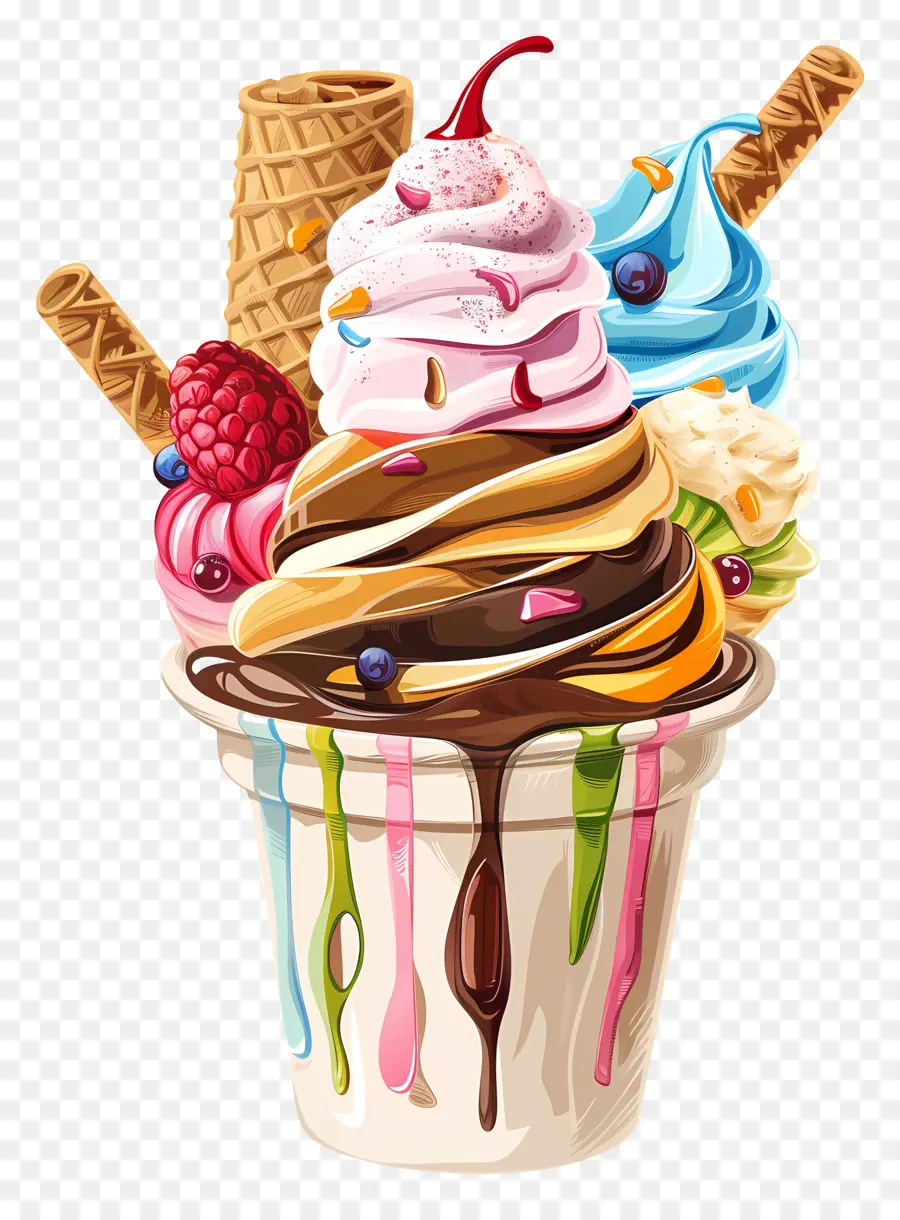 gelato - Gelato con condimenti in cono, vista ambientale