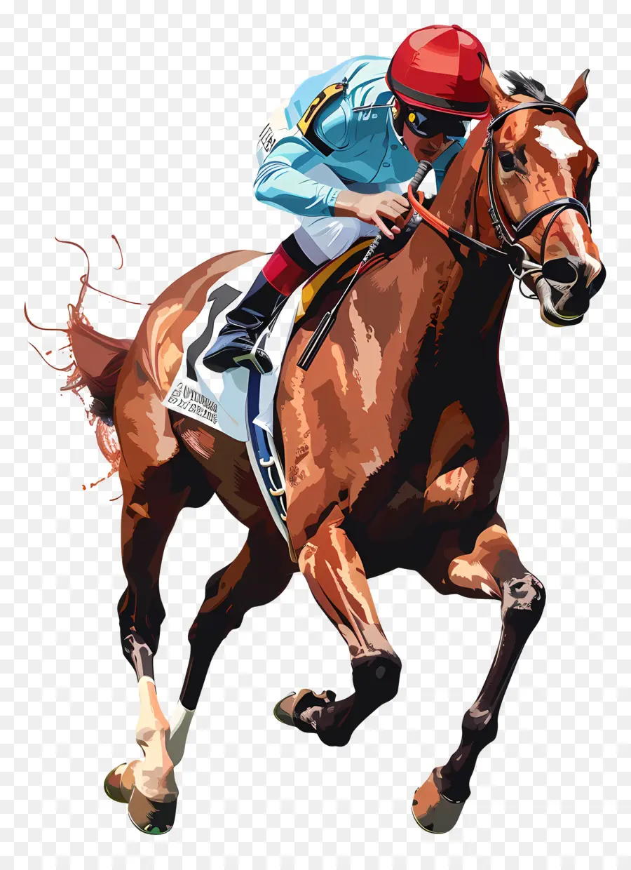 Kentucky Derby J Racer Racing Racing Track Màu xanh và trắng - J Racer cưỡi ngựa nâu trong cuộc đua
