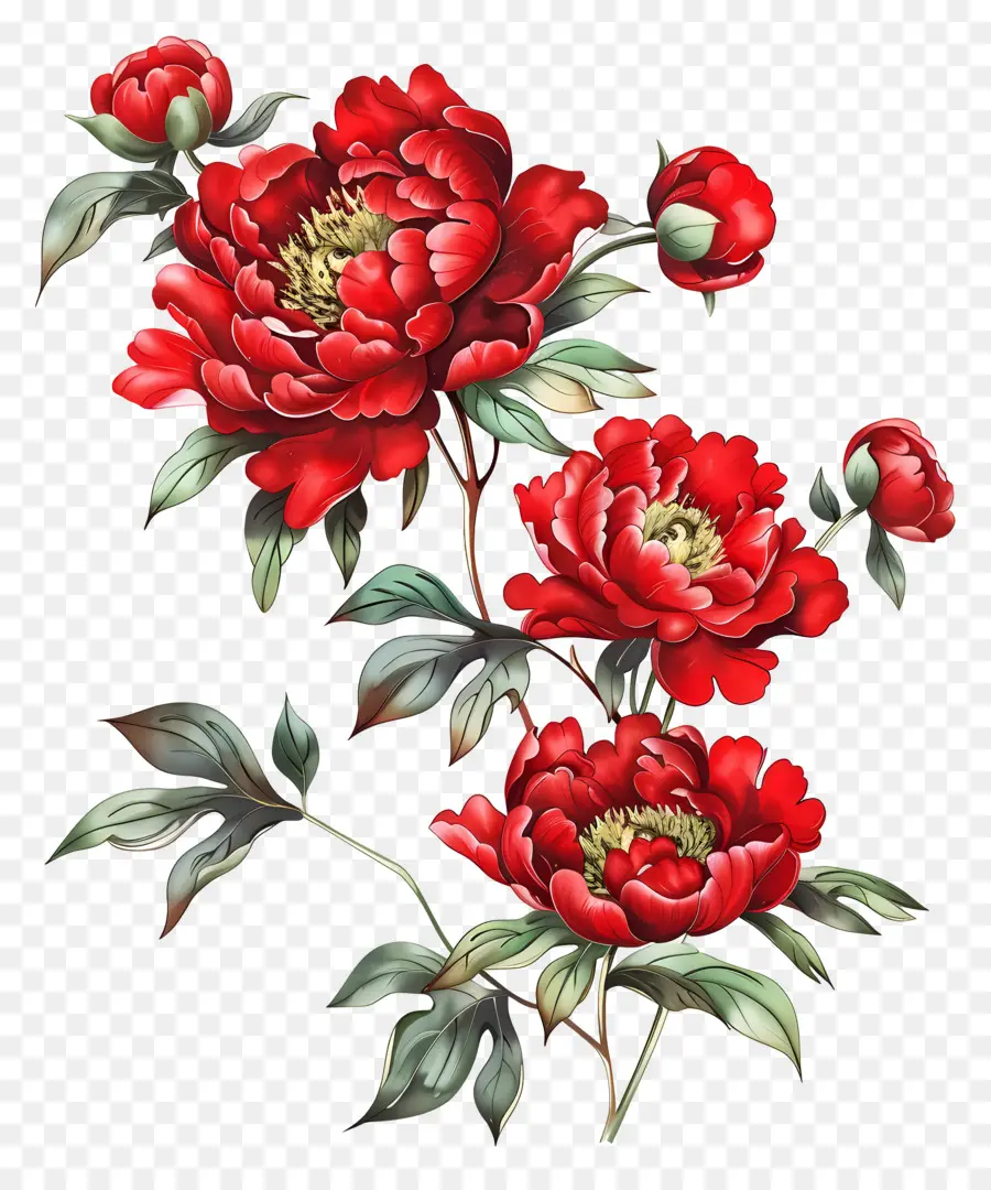 hoa mẫu đơn màu đỏ hoa mẫu đơn màu đỏ - Hoa mẫu đơn màu đỏ tươi với lá xanh