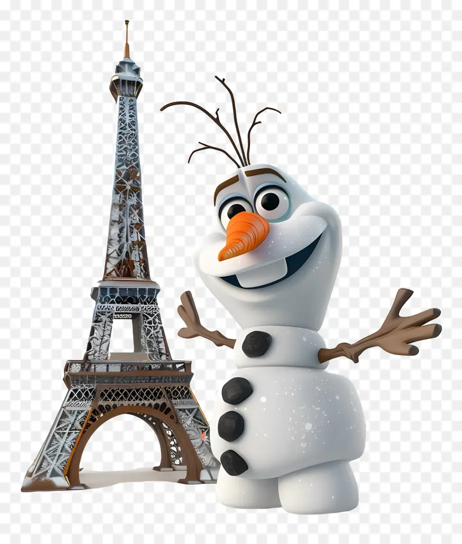 congelati olaf - Personaggio dei cartoni animati in outfit ispirato a congelamento presso la Torre Eiffel
