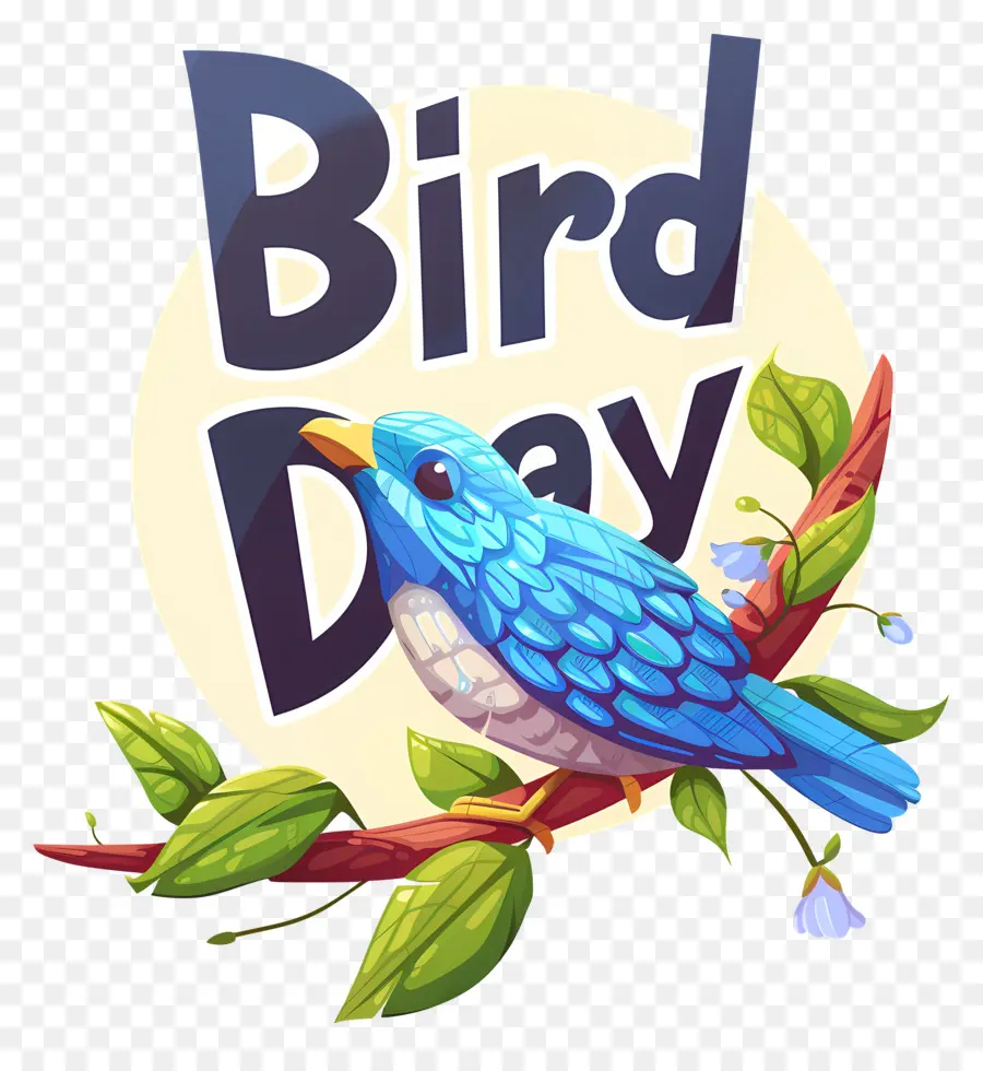 Bird Day Bird Shring Ast Blau - Blauer Vogel am Zweig mit lila Hinweisen
