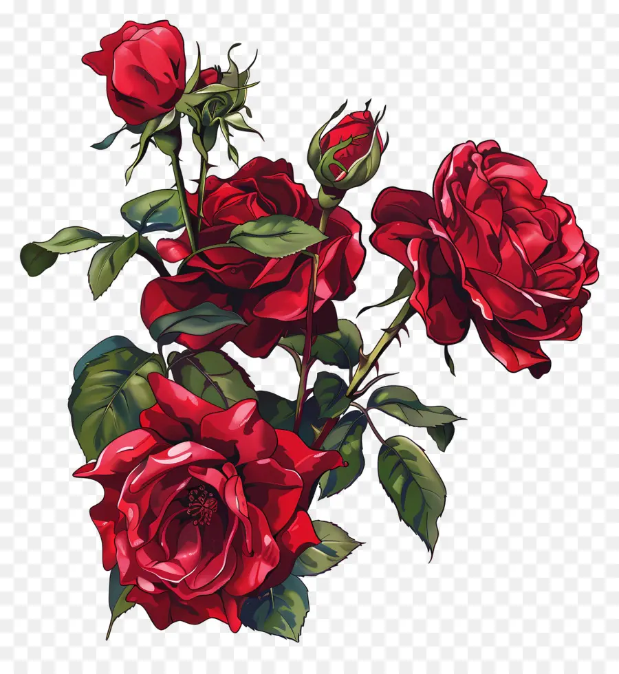 Rote Rosen - Rote Rosen in verschiedenen Stadien, monochromes Bild