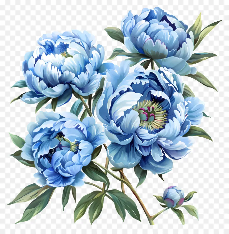hoa sơn - Bức tranh đối xứng của ba hoa mẫu đơn màu xanh