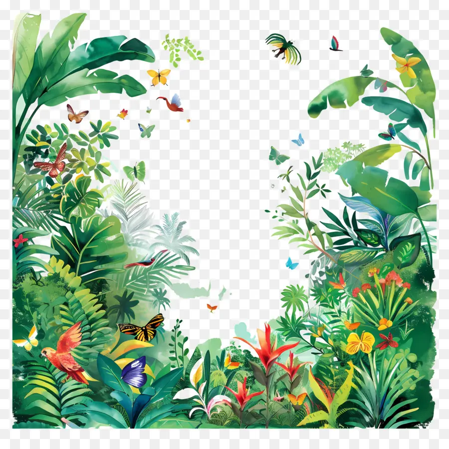 palme - Giungla tropicale lussureggiante con diverse piante e animali