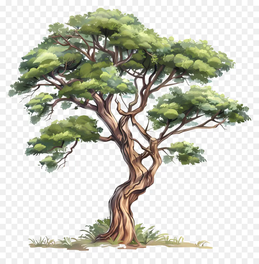 Akazienbaumgrüne Blätter Äste Zeichnen - Realistische Zeichnung von starkem Baum mit Zweigen