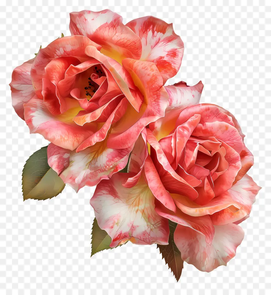 hoa hồng - Hai hoa hồng màu hồng với thân cây màu xanh lá cây, gai