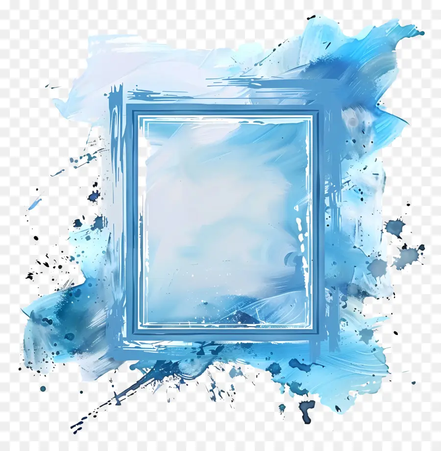 Rettangolo blu cornice astratto arte dipinto ad acquerello acrilico - Abstract Blue Square con vernice bianca schizzati