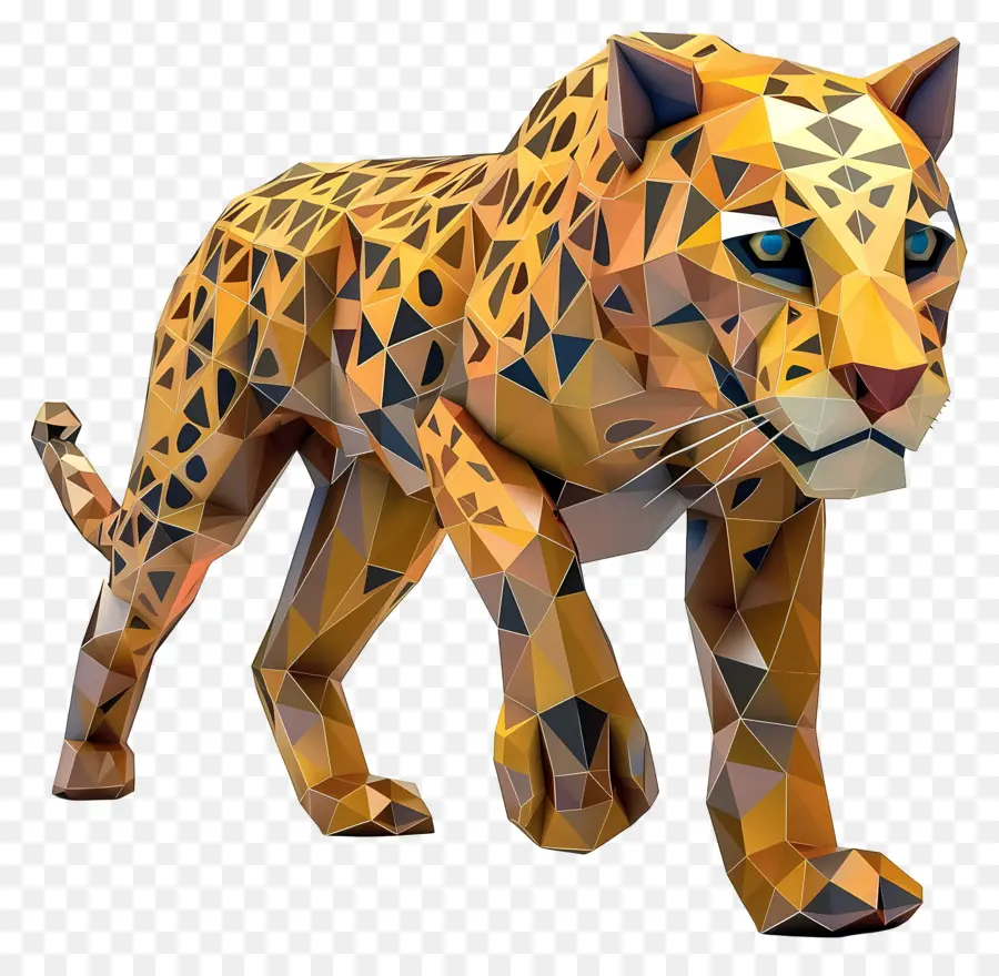 geometrische Formen - 3D machte wandelnde Leopard in metallischen Tönen