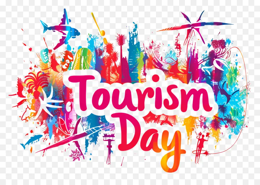 Giornata del turismo per il viaggio di viaggio di viaggio per il turismo - Lettere audaci e colorate 