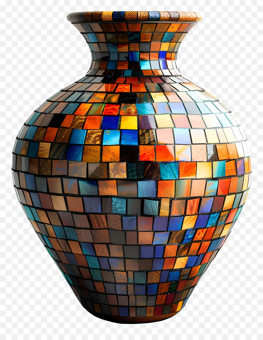 Mosaikvase Glasvase gefärbte Fliesen Mosaikmuster Schwarzer Hintergrund - Bunte Glasfliesenvase auf schwarzem Hintergrund