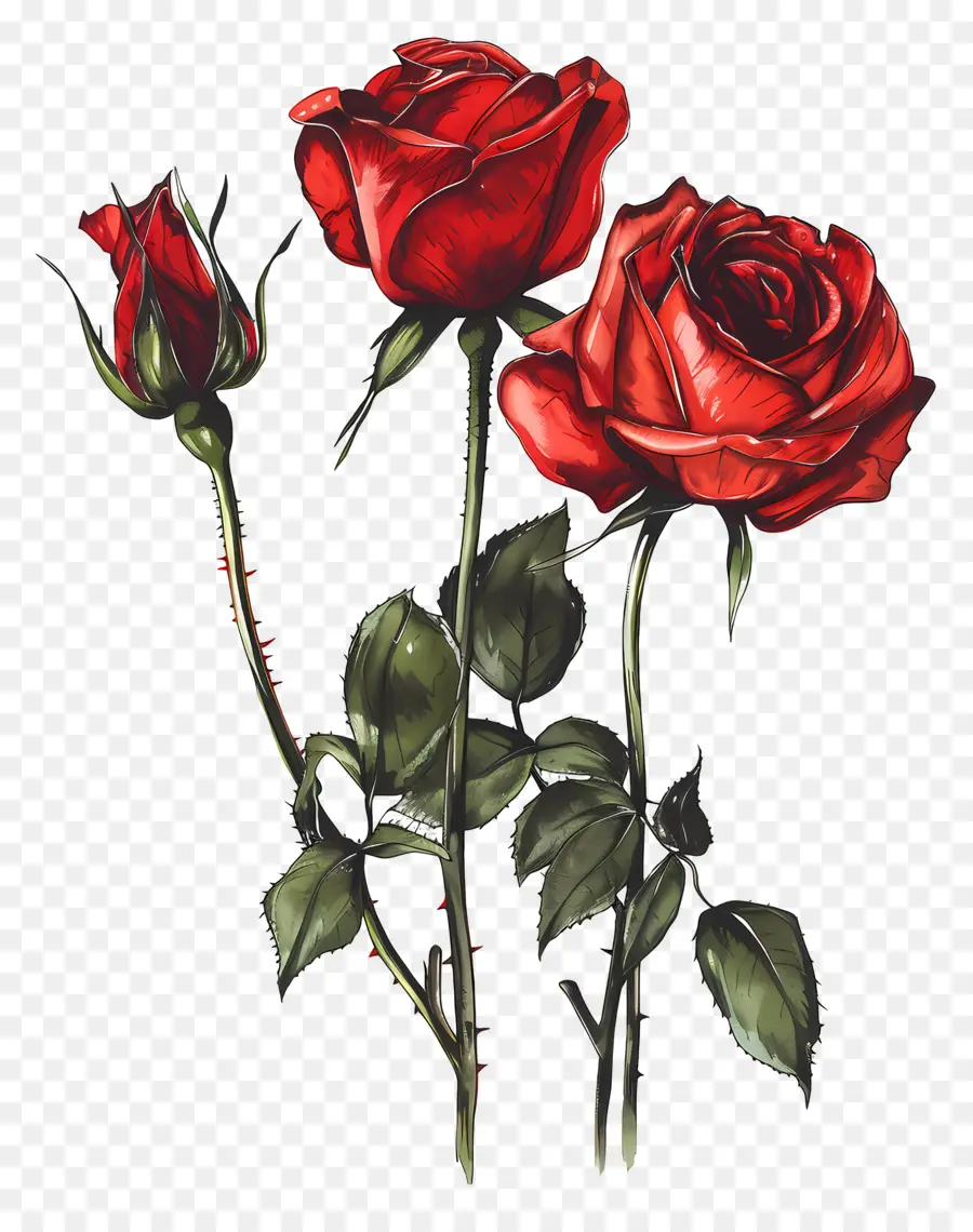 Rote Rosen - Bleistiftskizze von roten Rosen auf schwarzem Hintergrund