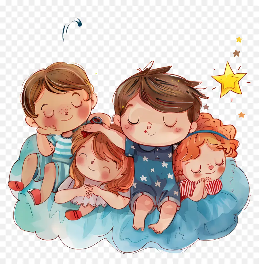 Bambini Felici - Bambini che dormono in nuvola, pacifici e felici