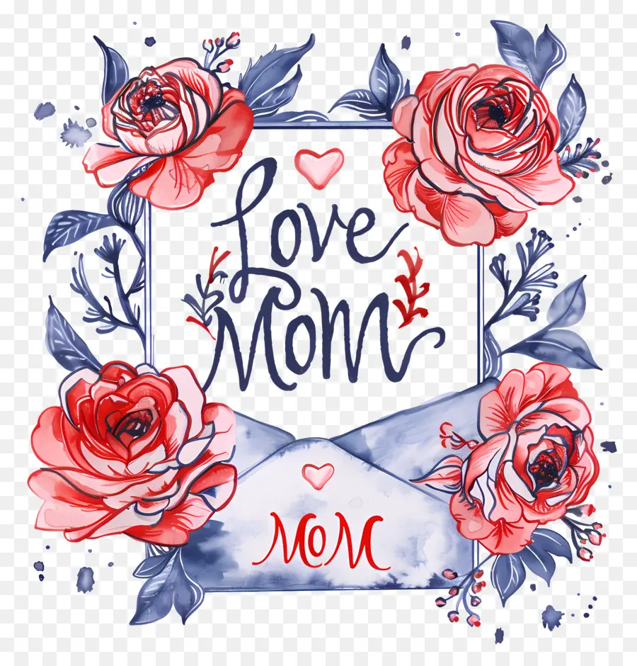 Liebe Mama - Blaues Rosen -Aquarellbild mit 