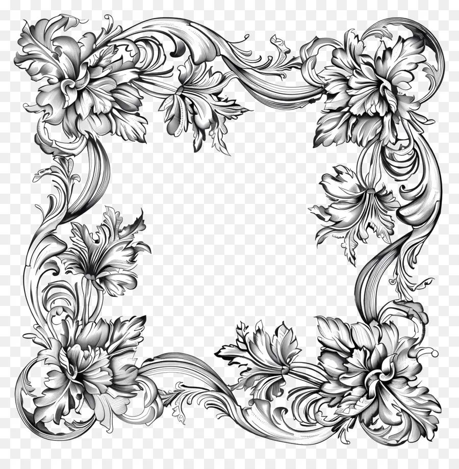 cornice floreale - Elegante cornice floreale bianca su sfondo nero