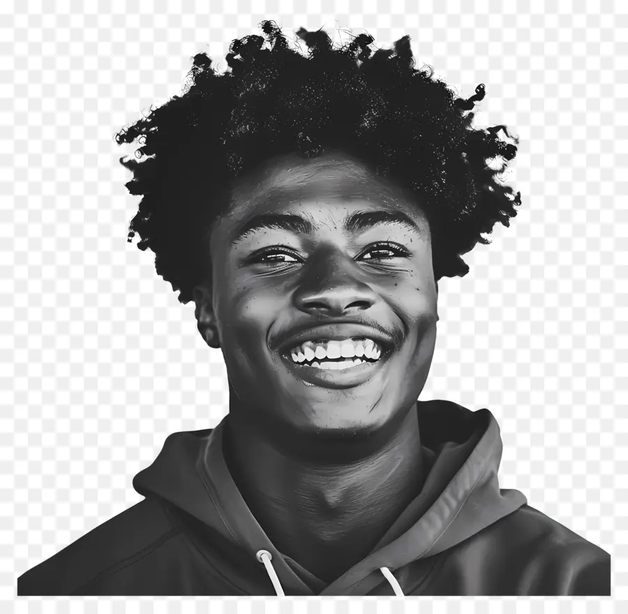 Damar Hamlin Young Man Afro Kiểu tóc cười - Chàng trai trẻ với Afro cười vui vẻ, nền đen