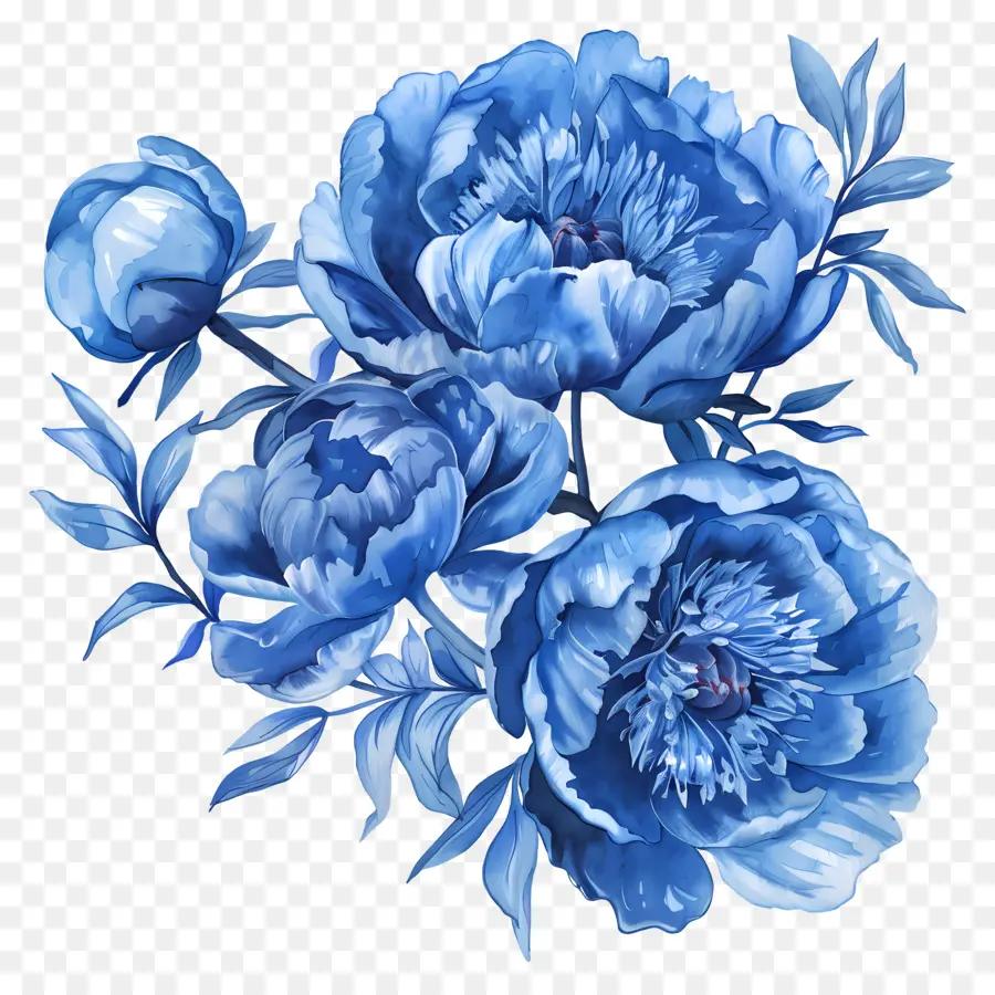 Peonies blu blu peonies ad acquerello dipinto arte floreale bouquet - Pittura ad acquerello di bouquet blu peonies