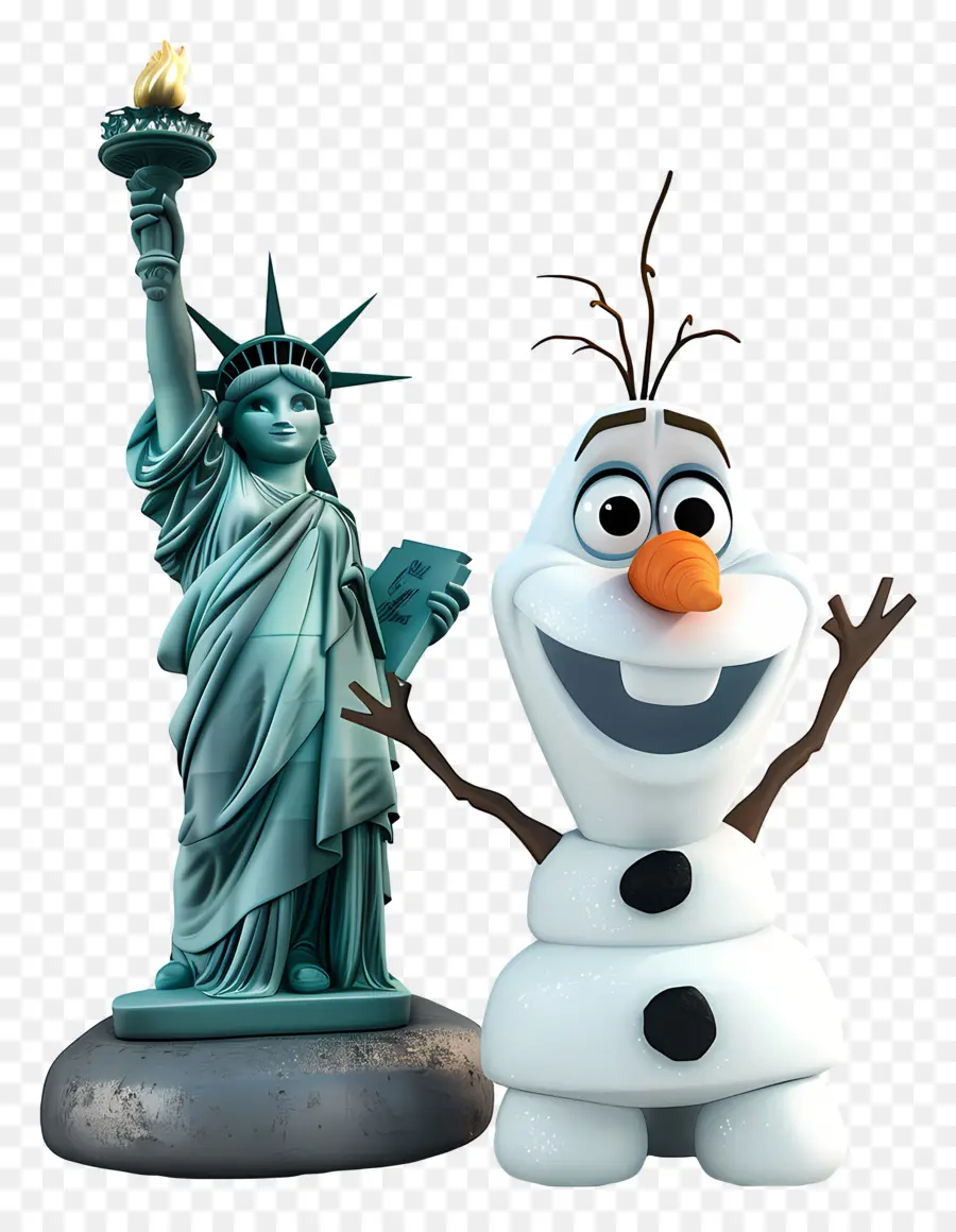 tượng tự do - Olaf với ngọn đuốc trước Tượng Nữ thần Tự do
