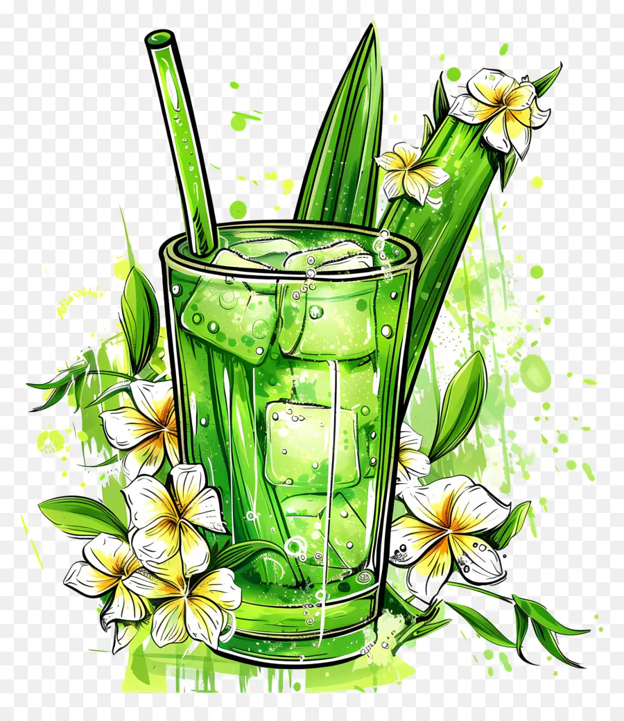 Sommer drink - Lime Mint Smoothie mit rosa Blumen