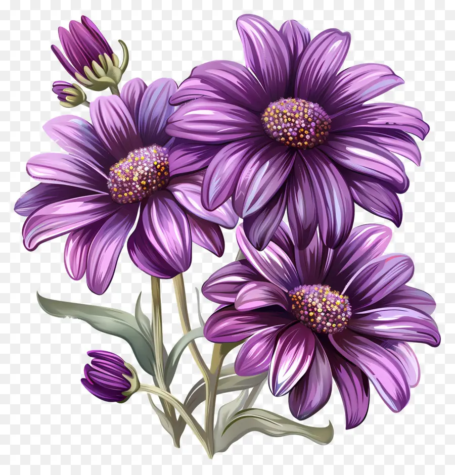 margherita - Primo piano di tre fiori viola simili a margherite