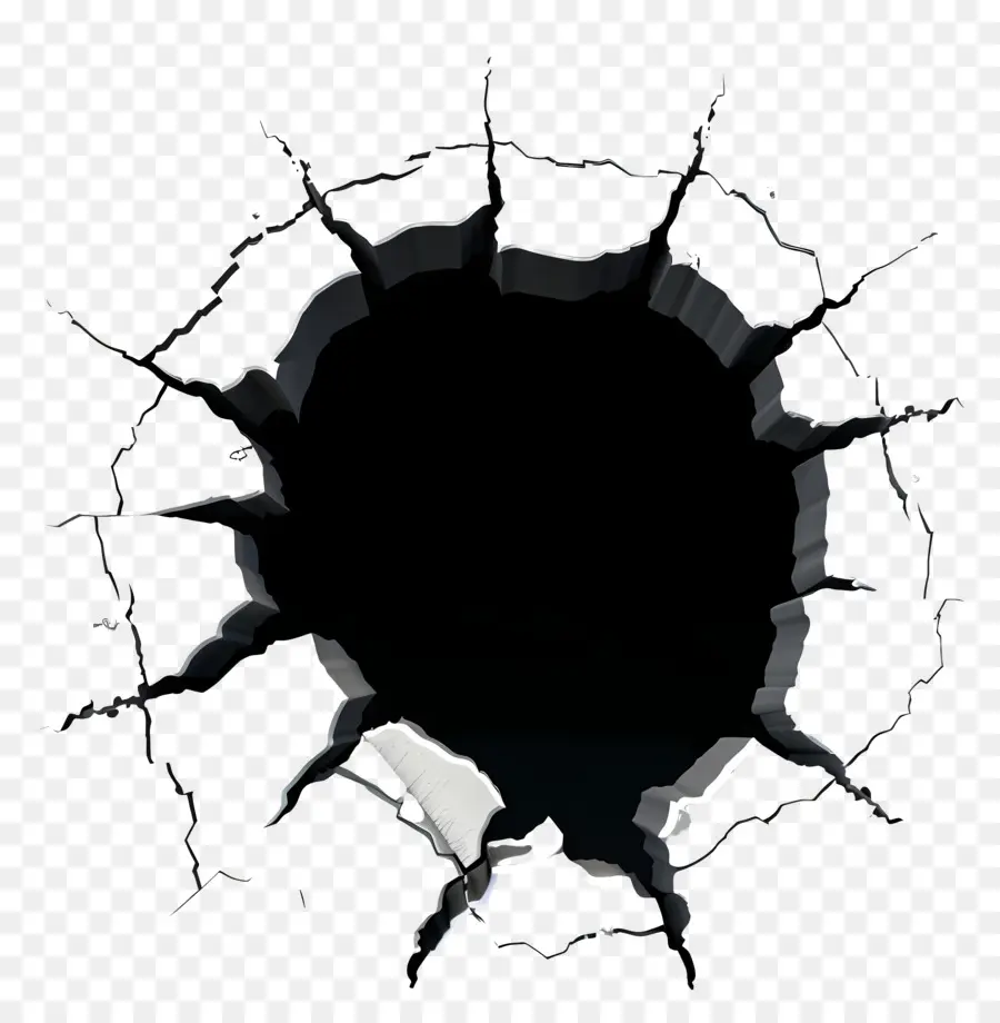 Loch Riss zerbrochener Glasloch kreisförmige Form unregelmäßiger Rand - Kreisförmig zerbrochenes Glasloch auf schwarzem Hintergrund