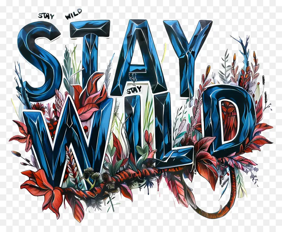 stay wild stay wild black and blue design abstract floral elements