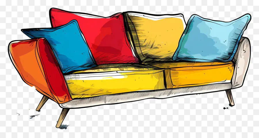 Modern Sofa Couch Đồ đệm Gối màu - Chiếc ghế dài đầy màu sắc với đệm hỗn hợp, hấp dẫn trực quan