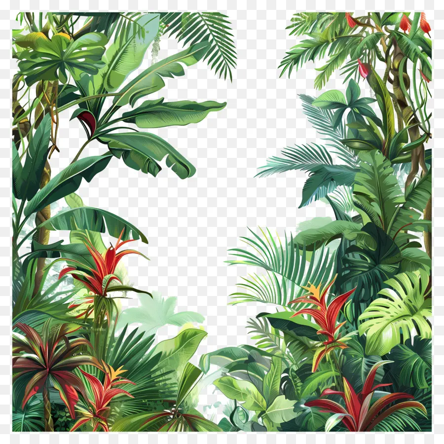 palme - Foresta tropicale lussureggiante con fiori esotici