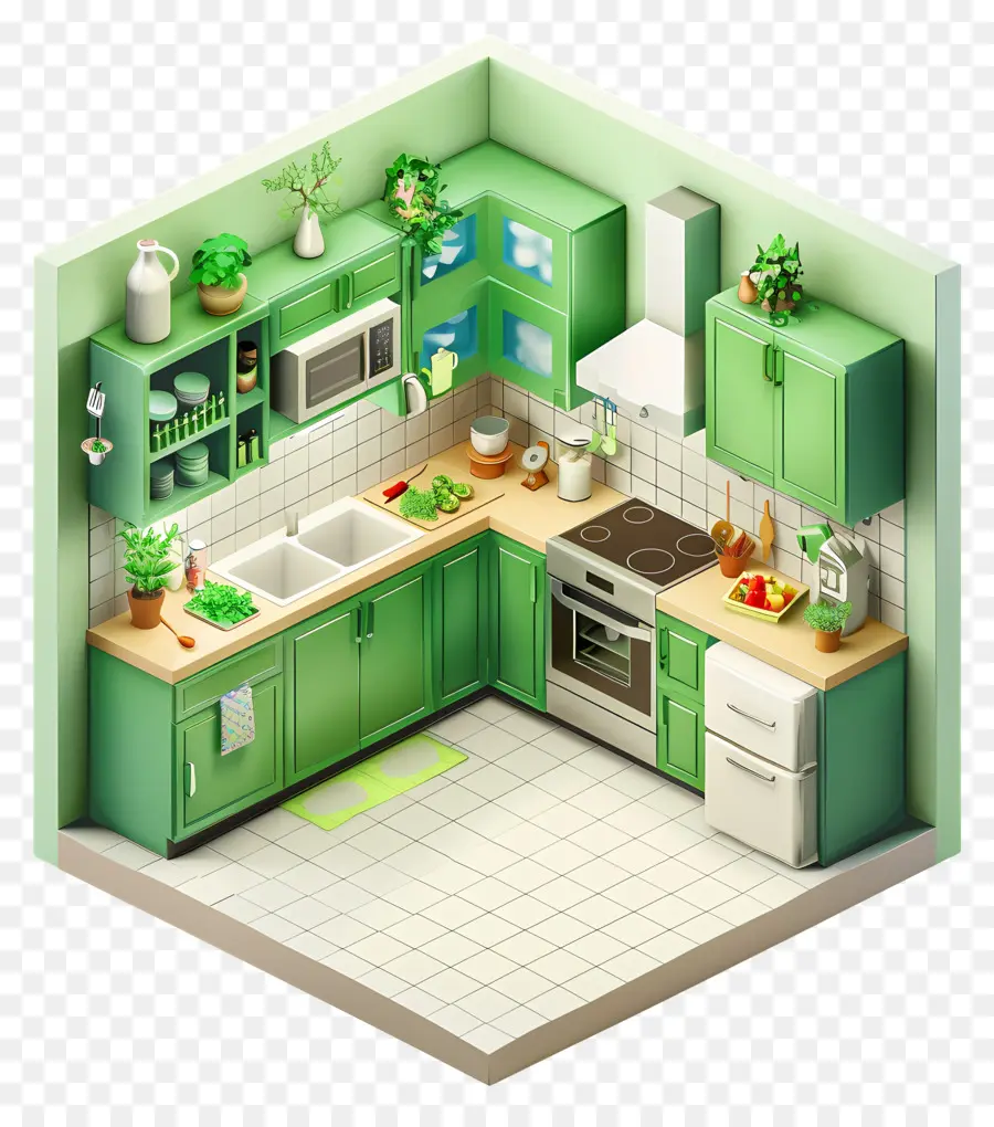 phòng bếp xanh nhà bếp thiết bị nhà bếp thiết bị tủ trang trí nhà bếp - Nhà bếp xanh với các thiết bị, nhà máy và gạch