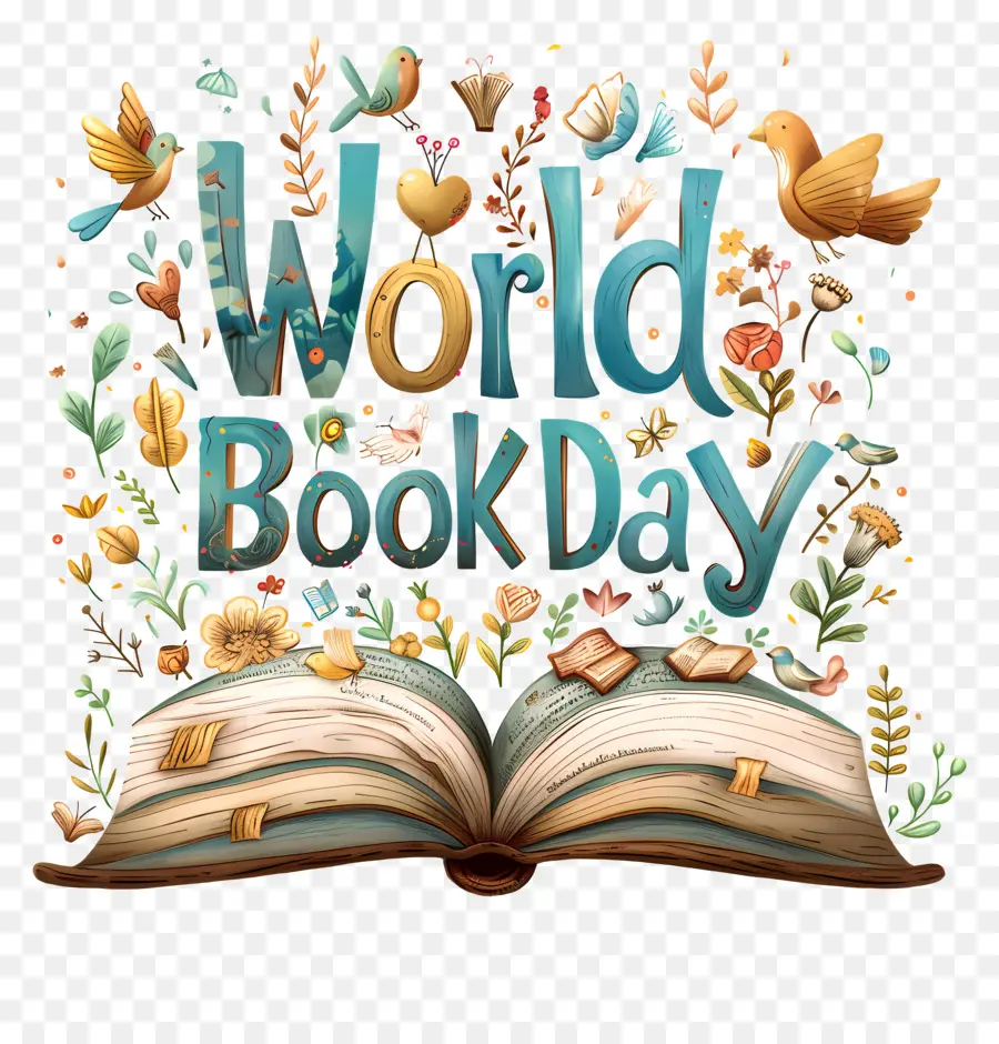 Welttag des Buches - Wunderliche Illustration des offenen Buches mit Flora