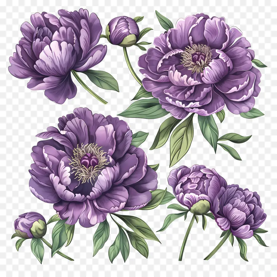 la disposizione dei fiori - Peonie viola scure con centri gialli