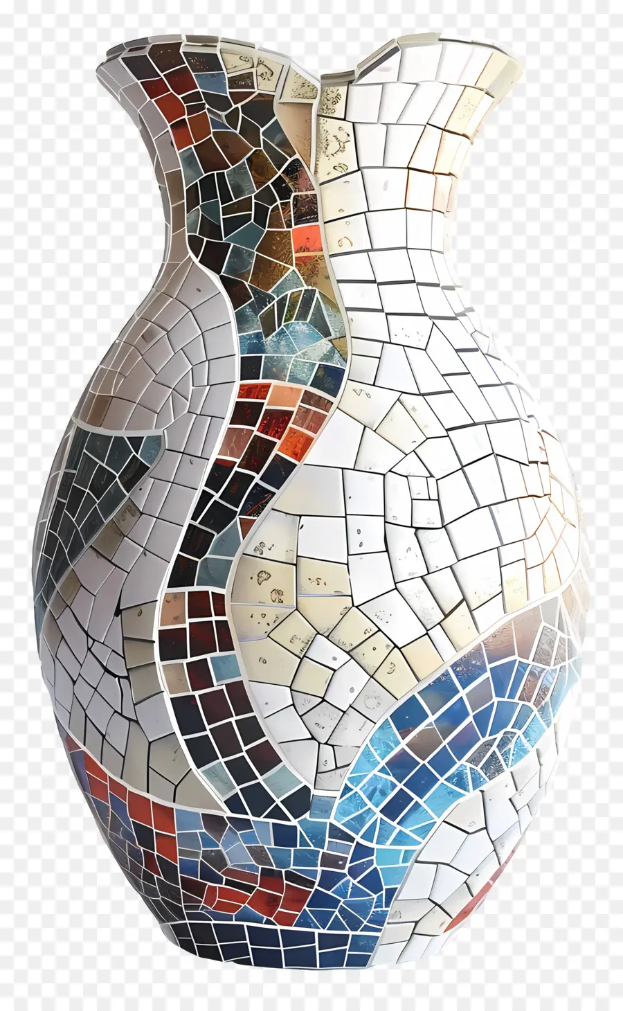 abstrakte Muster - Große Mosaikvase mit farbenfrohen, abstrakten Wellenmuster