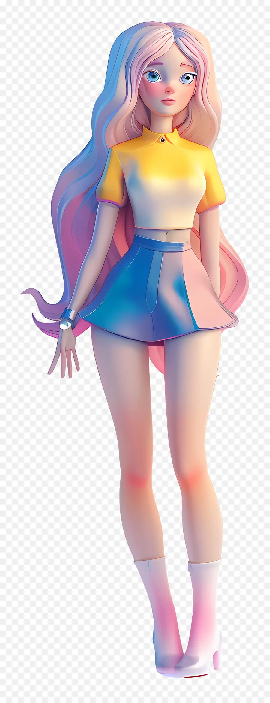 Figura da ragazza Colori luminosi di moda unica capelli rosa capelli ondulati - Ragazza vestita colorata con i capelli rosa