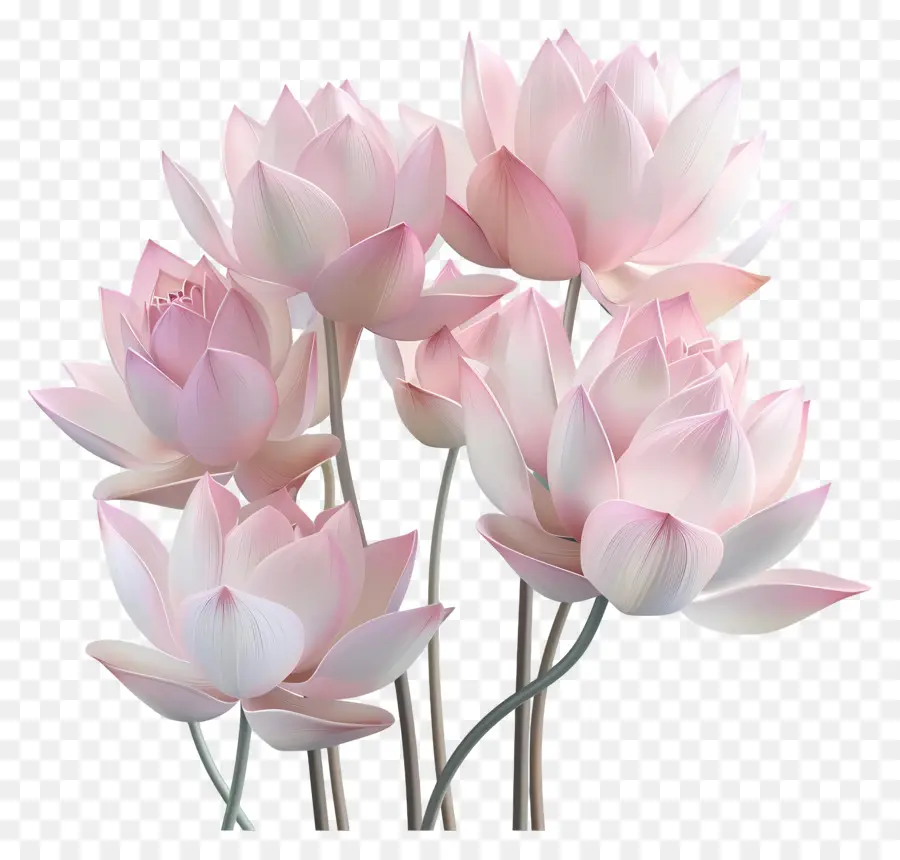 Fiori di loto 3D Rendering Pink Flowers Lotus Black Background Floral Art - Fiori di loto rosa 3D su sfondo nero