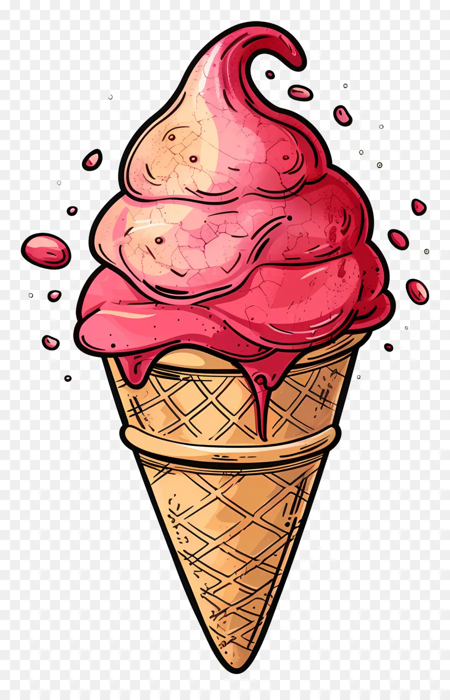 mùa hè món tráng miệng - Kem hình nón màu hồng với nước sốt dâu tây