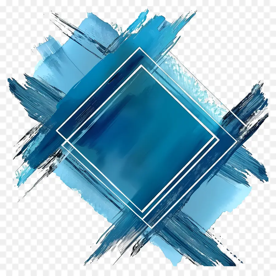 sfondo bianco - Quadrato blu con tratti di vernice, design simmetrico