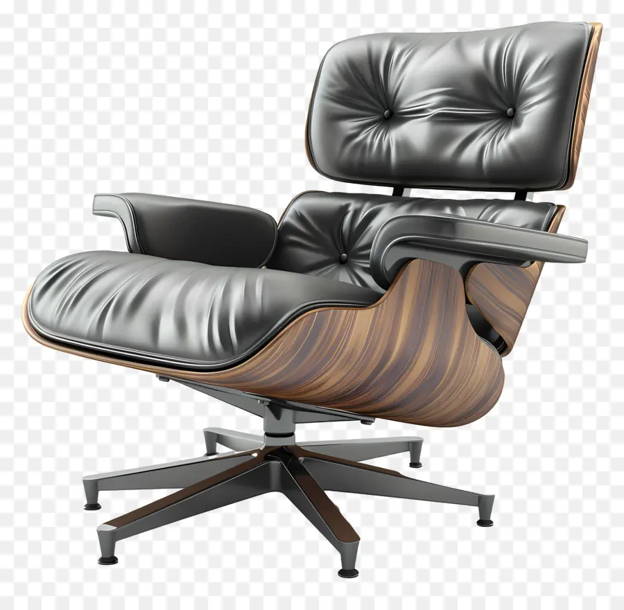 Eames Lounge Stuhl Leder Leder Liegestuhl Holzbeine Armlehnen hoher Glanz Finish - Schwarzer Lederschwenkstuhl mit Holzbeinen