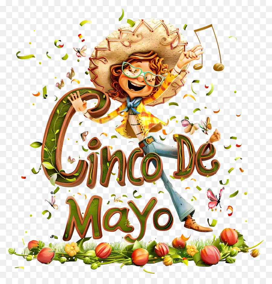 Blume Krone - Mann, der Cinco de Mayo mit Konfetti feiert