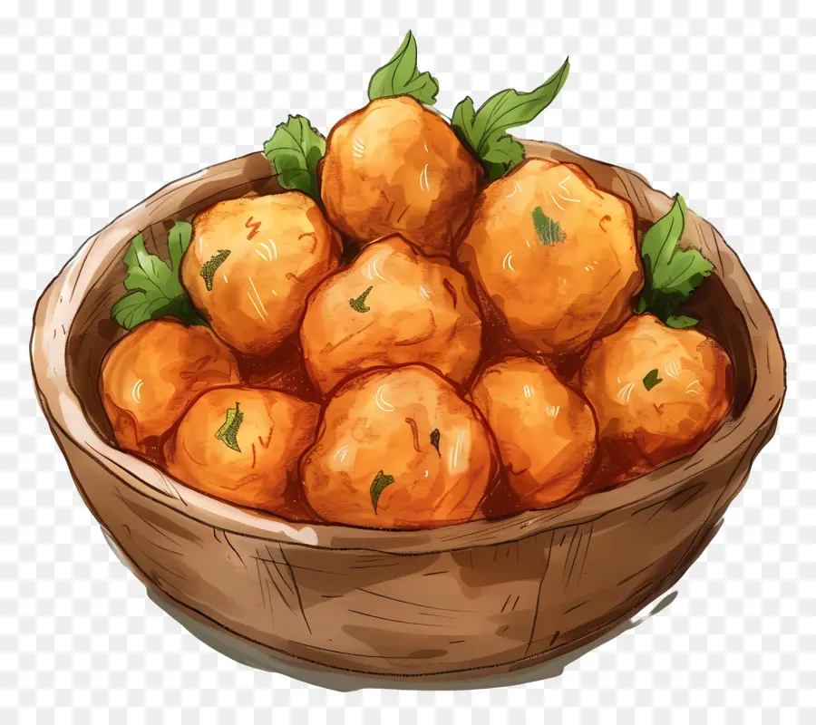 batata vada oranges wooden bowl fruit healthy snack