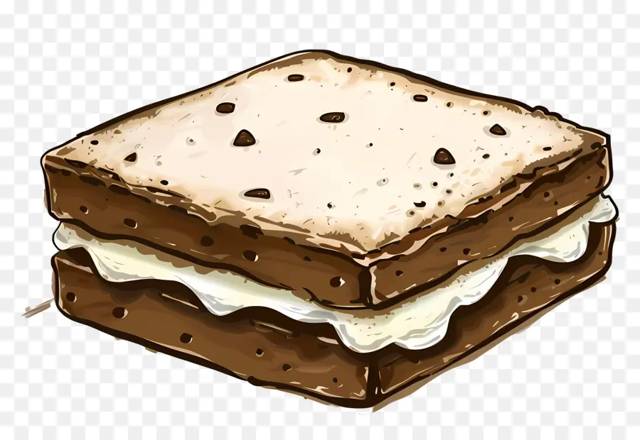 ice cream sandwich chocolate chip sandwich whipped cream topping vanilla flavored filling hand drawn style