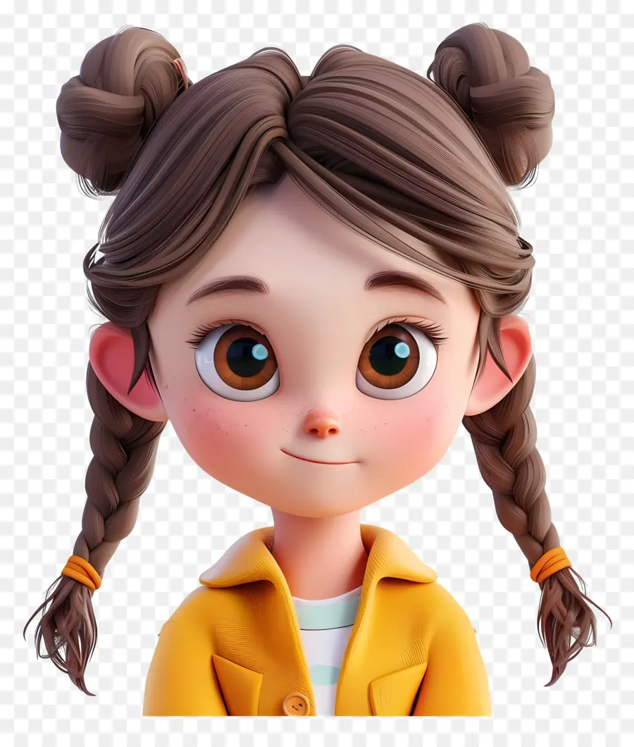kleines Mädchen - Cartoon Mädchen in gelbe Jacke mit Zöpfen